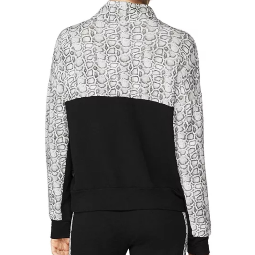 Monrow Sweatshirt Colorblock Snakeskin Print Sporty Black white S - Picture 2 of 11